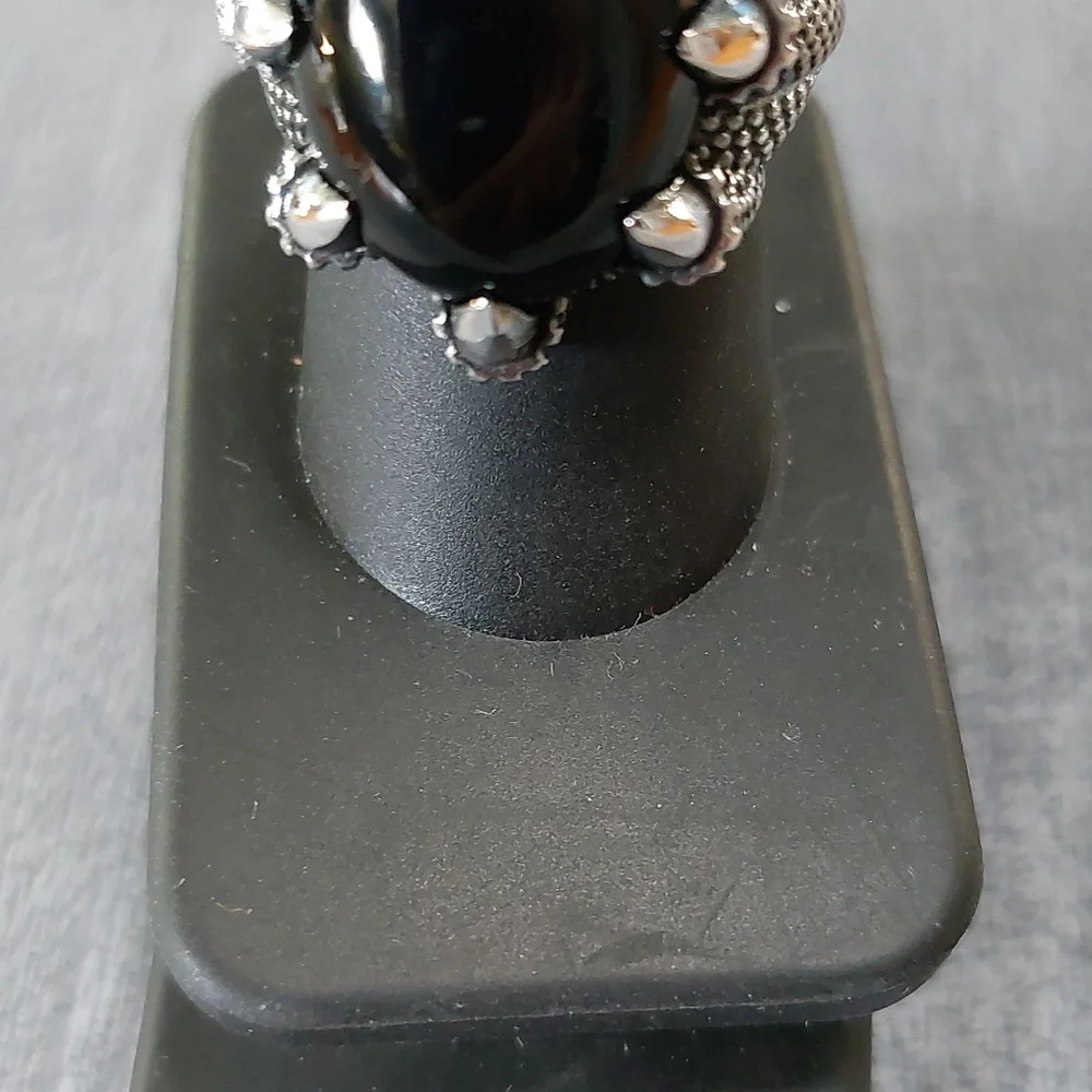 Sterling Silver Oxidized Eagle Claw Sz 9 Cabochon Ring 26mm H  23mm W